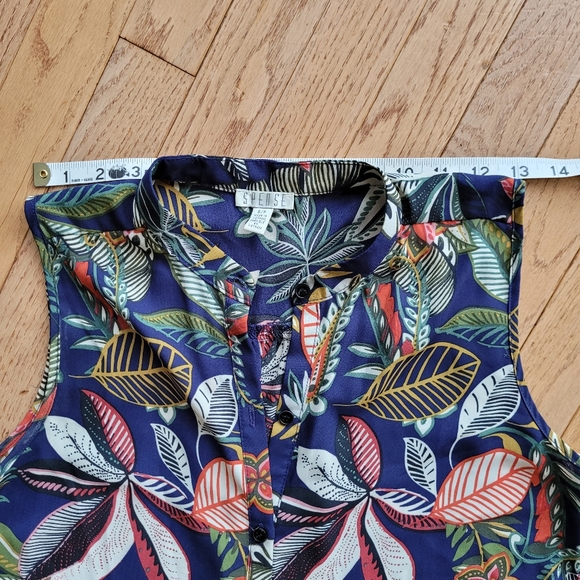 Spense Floral Shirt Tunic Sleeveless Band Collar Hi Low Hem - Picture 12 of 14